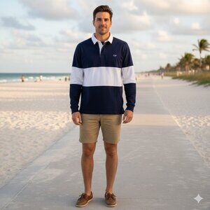 Vineyard Vines Men's Rugby Polo Shirt Navy Blue Striped Sz XXL Preppy Stretch